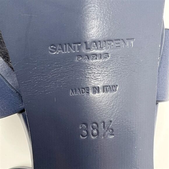 Saint Laurent Tribute Blue Leather Platform High Heels Sandals Size 38.5 - Picture 8 of 11